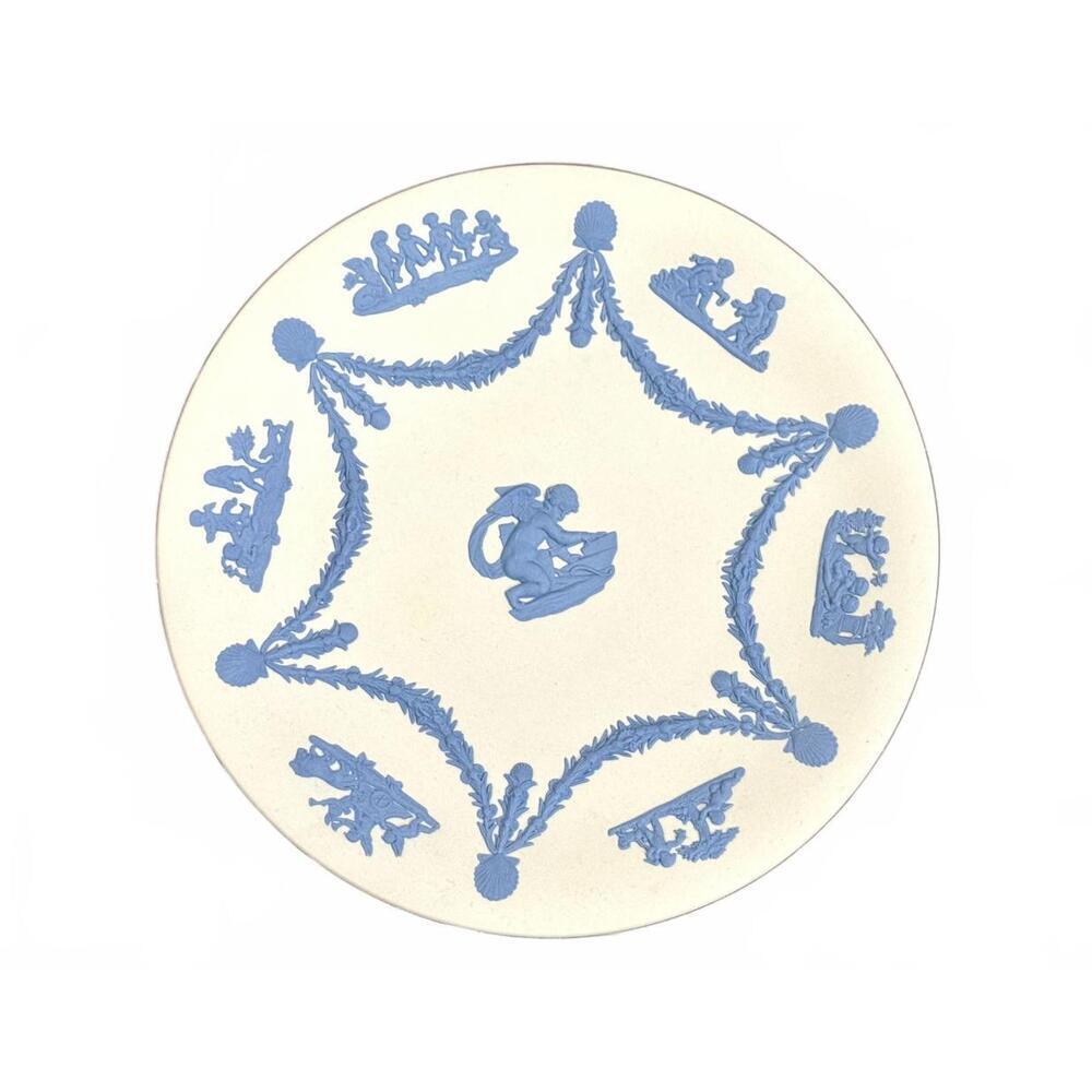 Vintage Wedgwood Jasperware Plate Blue White Cherub & Garland Design England